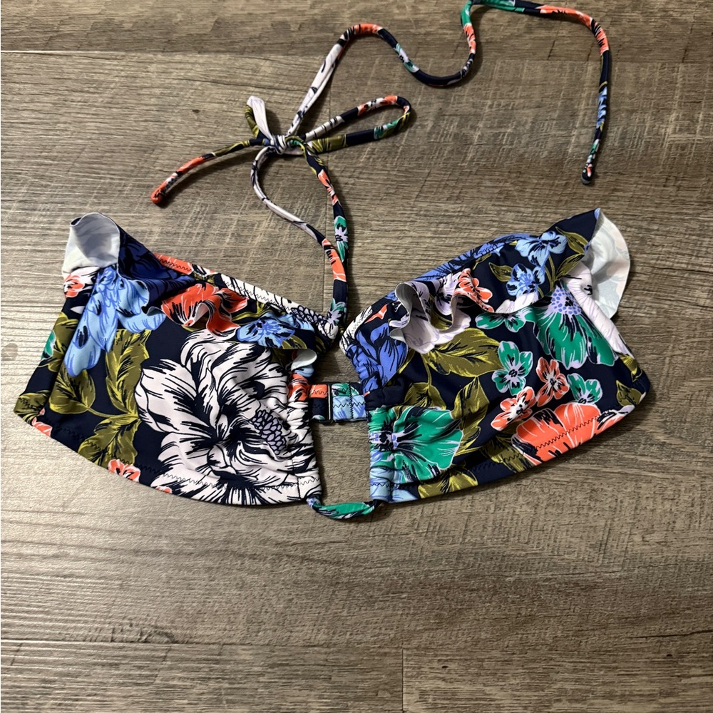 Aerie Navy Bikini Top with Floral Accents